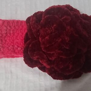 Pink crochet headband style earwarmer with